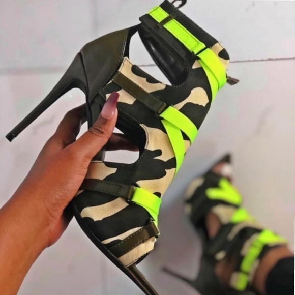 🎀 last 10 Camo Pointy Open Toe Zipper Trim Lace Up - Picture 2 of 8